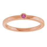 14K Gold Round Natural Pink Tourmaline Bezel-Set Solitaire Ring - Rose Gold - view 3