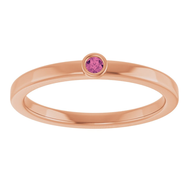 14K Gold Round Natural Pink Tourmaline Bezel-Set Solitaire Ring - Rose Gold - view 3