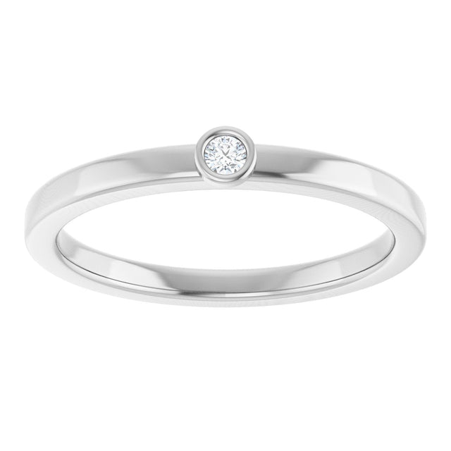 14K Gold Round Natural White Sapphire Bezel-Set Solitaire Ring - White Gold - view 3
