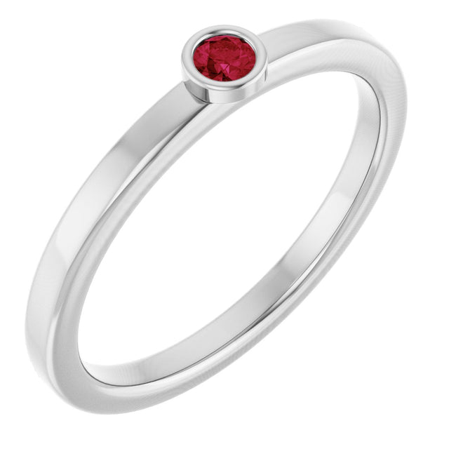 14K Gold Round Natural Ruby Bezel-Set Solitaire Ring - White Gold