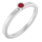 Platinum Round Natural Ruby Bezel-Set Solitaire Ring