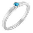 Platinum Round Natural Blue Zircon Bezel-Set Solitaire Ring