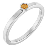 Platinum Round Natural Citrine Bezel-Set Solitaire Ring