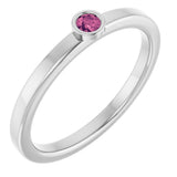 Platinum Round Natural Pink Tourmaline Bezel-Set Solitaire Ring