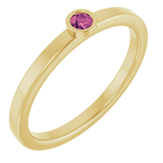 14K Gold Round Natural Pink Tourmaline Bezel-Set Solitaire Ring - Yellow Gold