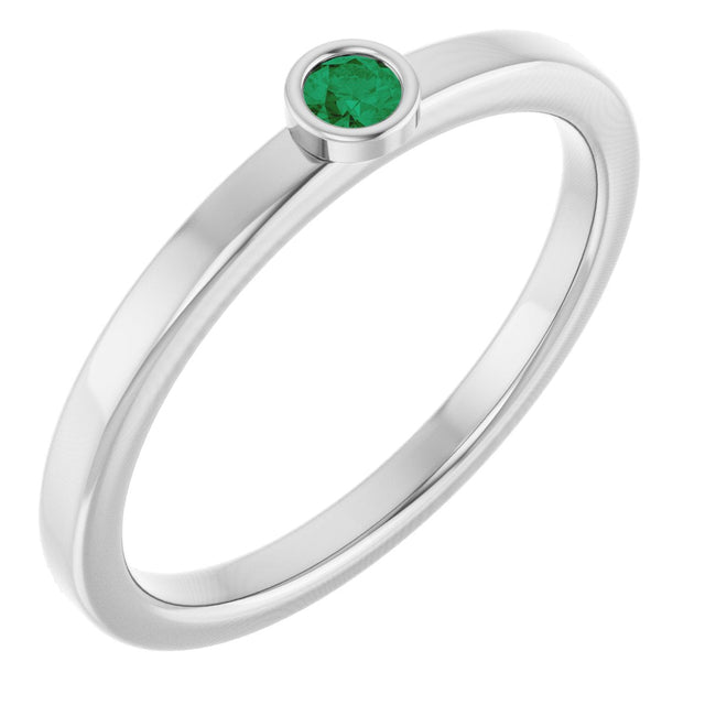 14K Gold Round Natural Emerald Bezel-Set Solitaire Ring - White Gold