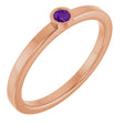 14K Gold Round Natural Amethyst Bezel-Set Solitaire Ring - Rose Gold