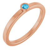 14K Gold Round Natural Aquamarine Bezel-Set Solitaire Ring - Rose Gold