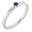 Platinum Round Natural Amethyst Bezel-Set Solitaire Ring