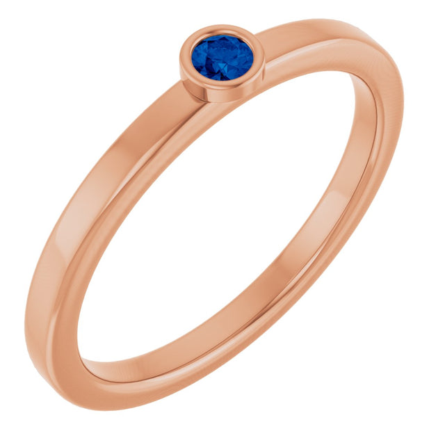14K Gold Round Natural Blue Sapphire Bezel-Set Solitaire Ring - Rose Gold