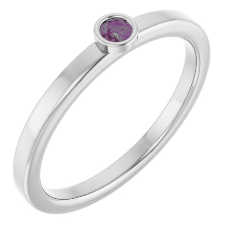 Platinum Round Natural Alexandrite Bezel-Set Solitaire Ring