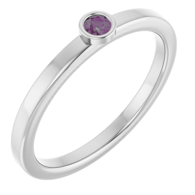 Platinum Round Lab-Grown Alexandrite Bezel-Set Solitaire Ring