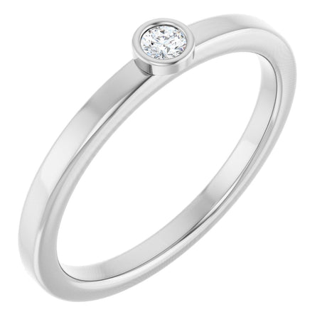 14K Gold Round Natural White Sapphire Bezel-Set Solitaire Ring - White Gold