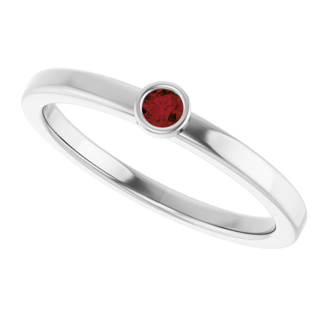 14K Gold Round Natural Mozambique Garnet Bezel-Set Solitaire Ring - White Gold - view 5