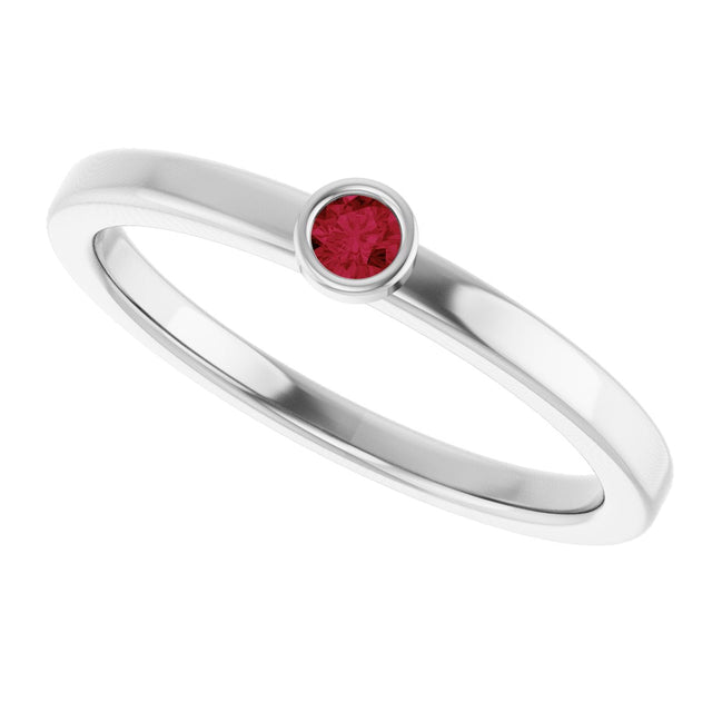 14K Gold Round Lab-Grown Ruby Bezel-Set Solitaire Ring - White Gold - view 5