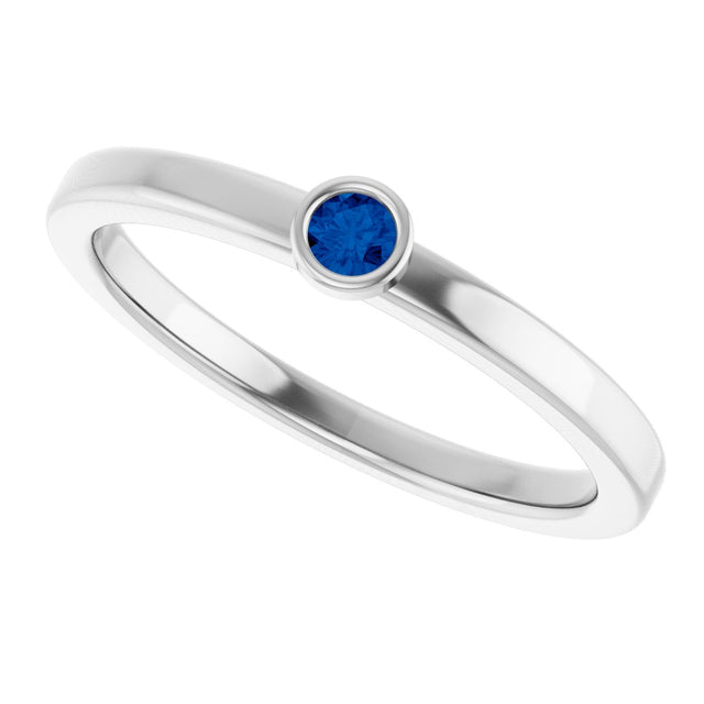 Platinum Round Lab-Grown Blue Sapphire Bezel-Set Solitaire Ring - view 5