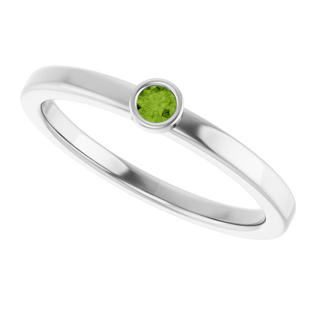 14K Gold Round Natural Peridot Bezel-Set Solitaire Ring - White Gold - view 5