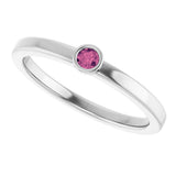 14K Gold Round Natural Pink Tourmaline Bezel-Set Solitaire Ring - White Gold - view 5