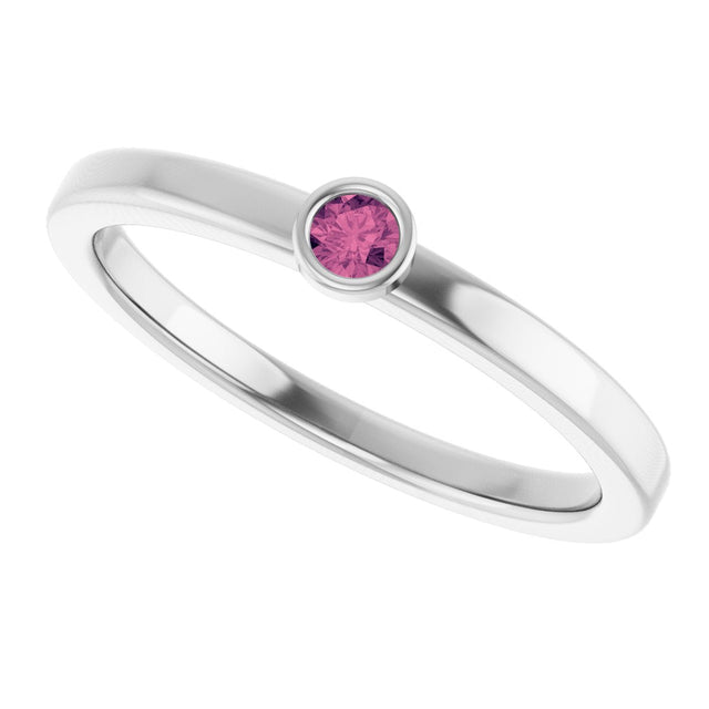 14K Gold Round Natural Pink Tourmaline Bezel-Set Solitaire Ring - White Gold - view 5