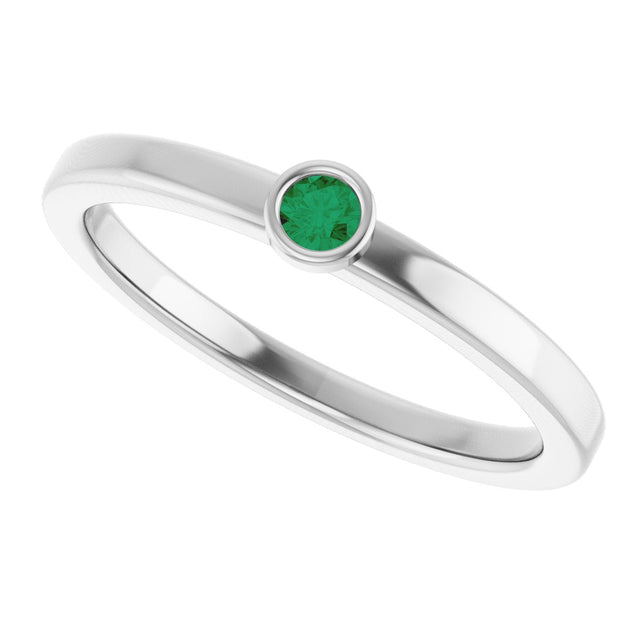 14K Gold Round Lab-Grown Emerald Bezel-Set Solitaire Ring - White Gold - view 5