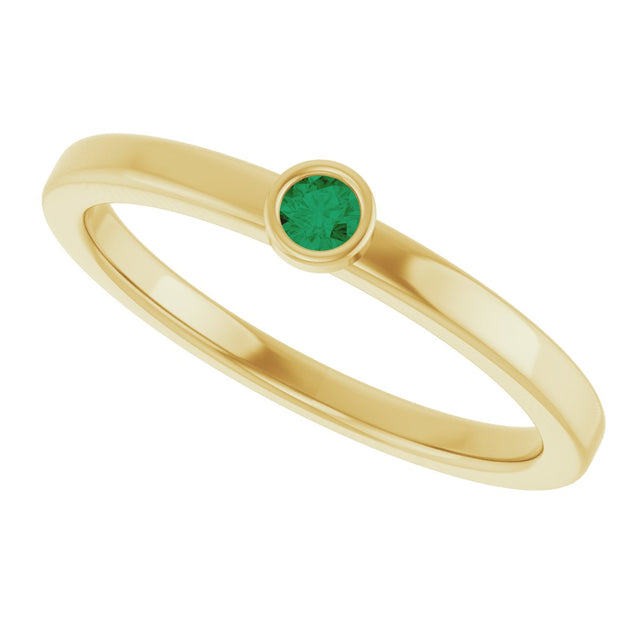 14K Gold Round Natural Emerald Bezel-Set Solitaire Ring - Yellow Gold - view 5