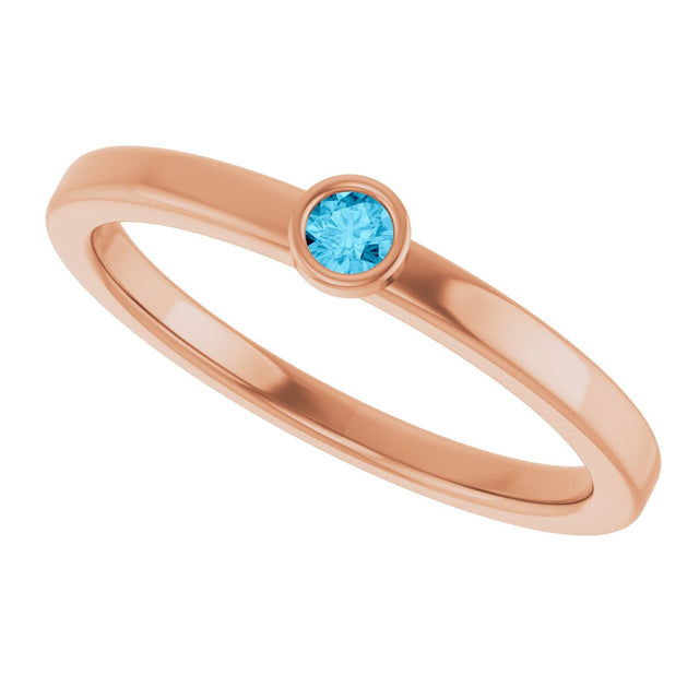 14K Gold Round Natural Aquamarine Bezel-Set Solitaire Ring - Rose Gold - view 5