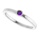 Platinum Round Natural Amethyst Bezel-Set Solitaire Ring - view 5