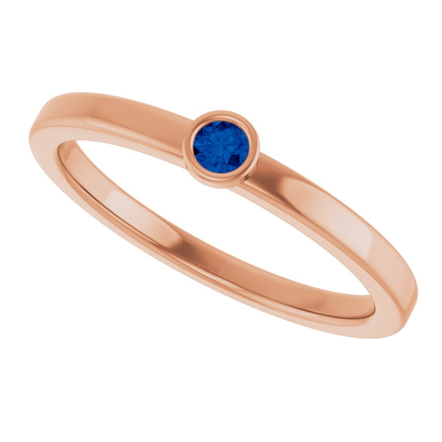 14K Gold Round Natural Blue Sapphire Bezel-Set Solitaire Ring - Rose Gold - view 5