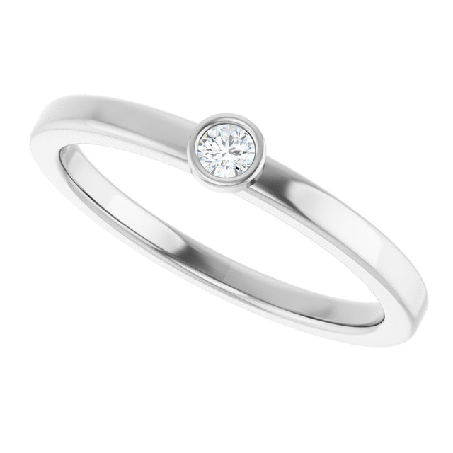 14K Gold Round Natural White Sapphire Bezel-Set Solitaire Ring - White Gold - view 5
