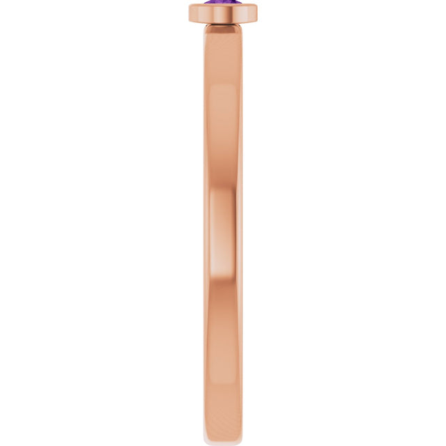 14K Gold Round Natural Amethyst Bezel-Set Solitaire Ring - Rose Gold - view 4