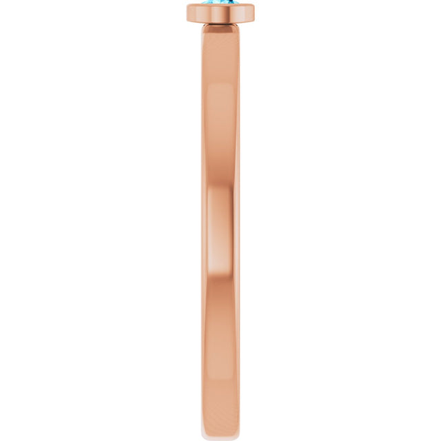 14K Gold Round Natural Aquamarine Bezel-Set Solitaire Ring - Rose Gold - view 4