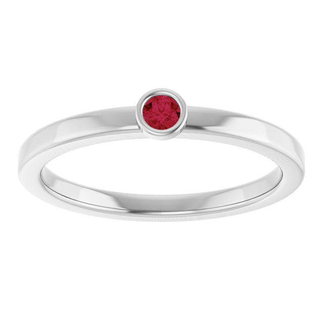 14K Gold Round Lab-Grown Ruby Bezel-Set Solitaire Ring - White Gold - view 3