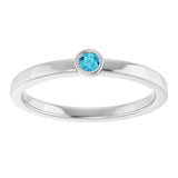 Platinum Round Natural Blue Zircon Bezel-Set Solitaire Ring - view 3