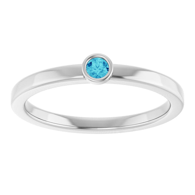 14K Gold Round Natural Blue Zircon Bezel-Set Solitaire Ring - White Gold - view 3