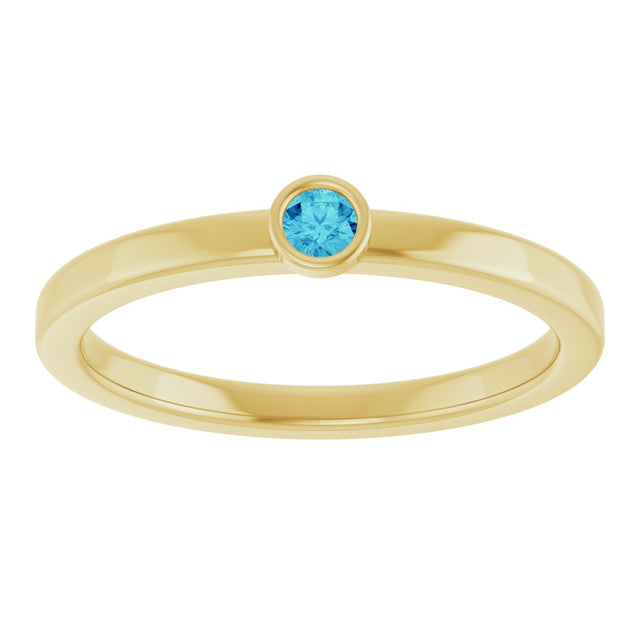 14K Gold Round Natural Blue Zircon Bezel-Set Solitaire Ring - Yellow Gold - view 3