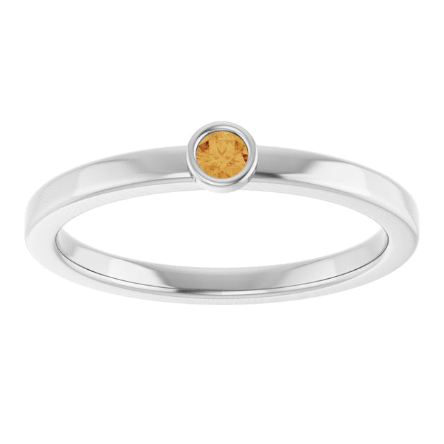 14K Gold Round Natural Citrine Bezel-Set Solitaire Ring - White Gold - view 3