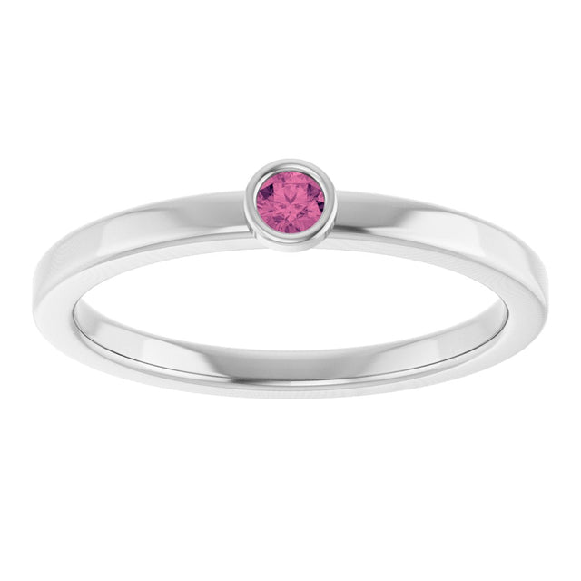 Platinum Round Natural Pink Tourmaline Bezel-Set Solitaire Ring - view 3