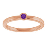 14K Gold Round Natural Amethyst Bezel-Set Solitaire Ring - Rose Gold - view 3