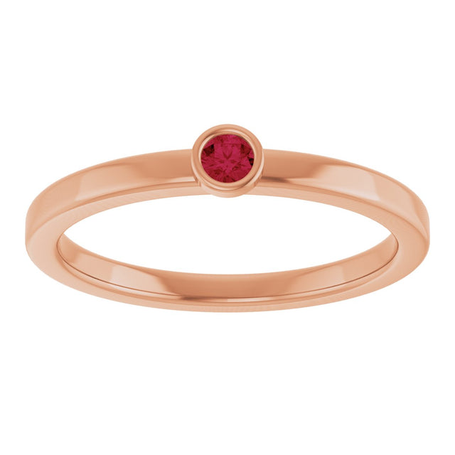 14K Gold Round Natural Ruby Bezel-Set Solitaire Ring - Rose Gold - view 3