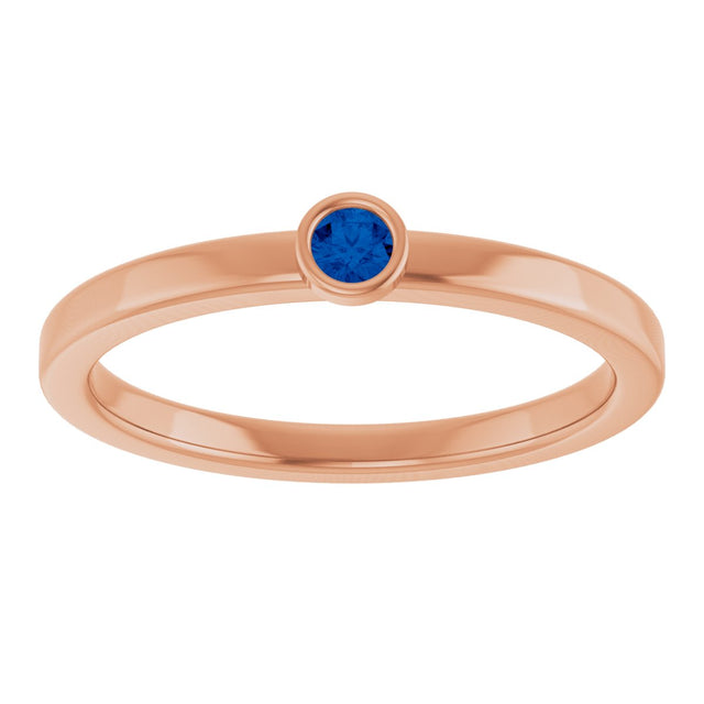 14K Gold Round Natural Blue Sapphire Bezel-Set Solitaire Ring - Rose Gold - view 3