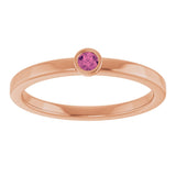 14K Gold Round Natural Pink Tourmaline Bezel-Set Solitaire Ring - Rose Gold - view 3