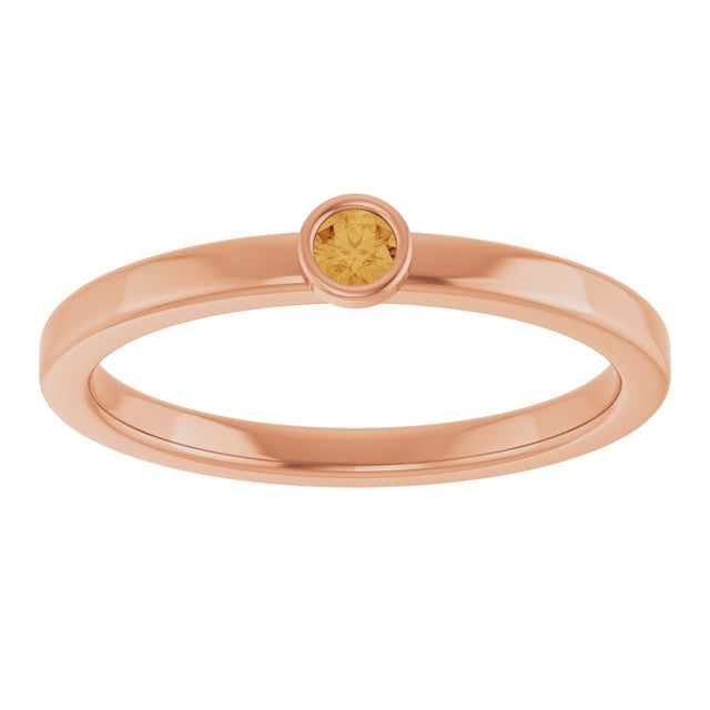 14K Gold Round Natural Citrine Bezel-Set Solitaire Ring - Rose Gold - view 3