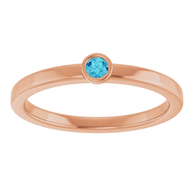14K Gold Round Natural Blue Zircon Bezel-Set Solitaire Ring - Rose Gold - view 3