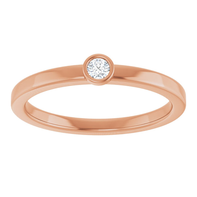 14K Gold Round Natural White Sapphire Bezel-Set Solitaire Ring - Rose Gold - view 3