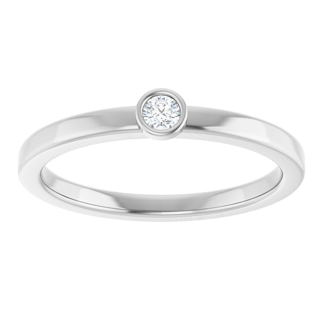 Platinum Round Natural White Sapphire Bezel-Set Solitaire Ring - view 3