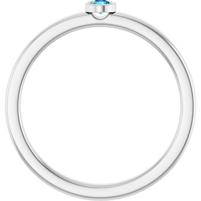 14K Gold Round Natural Blue Zircon Bezel-Set Solitaire Ring - White Gold - view 2