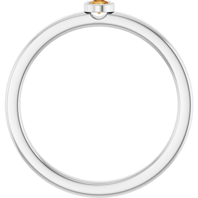 14K Gold Round Natural Citrine Bezel-Set Solitaire Ring - White Gold - view 2