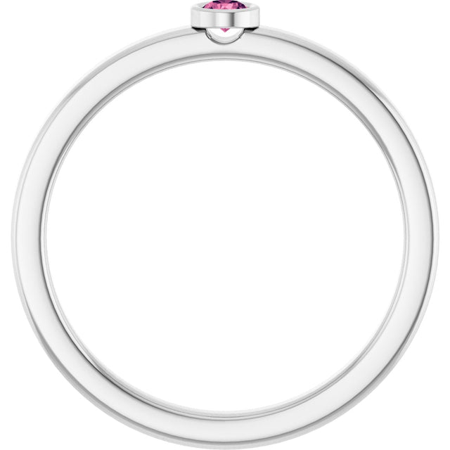 Platinum Round Natural Pink Tourmaline Bezel-Set Solitaire Ring - view 2