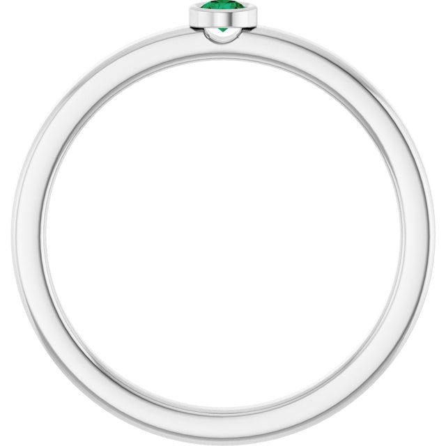 14K Gold Round Natural Emerald Bezel-Set Solitaire Ring - White Gold - view 2