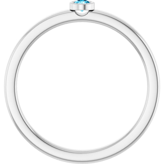 Platinum Round Natural Aquamarine Bezel-Set Solitaire Ring - view 2